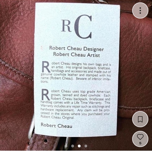 REAL AUTHENTIC VINTAGE LEATHER backpack 1970’s by renowned artist Robert Chea - Picture 3 of 4